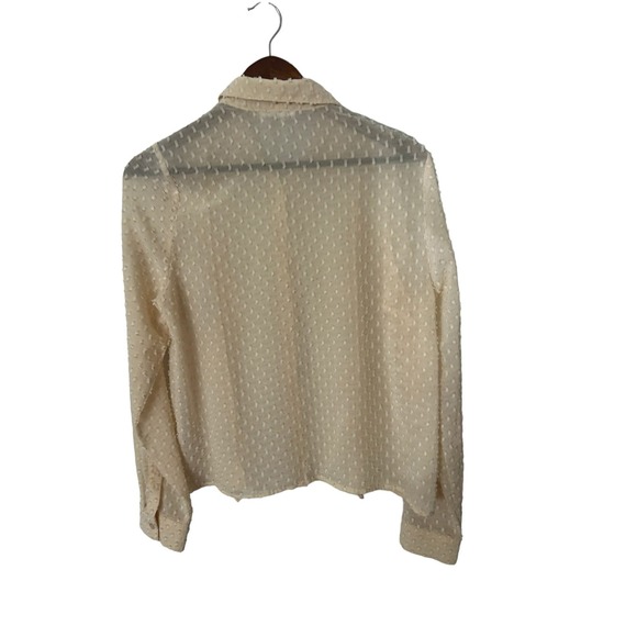 Line & Dot womens blouse cream ruffle dot sz medium button front - Picture 3 of 4